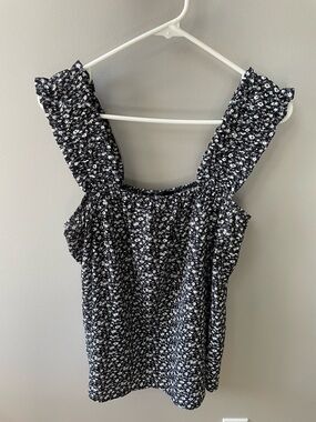 Black Floral Ruffle Strap Tank Top